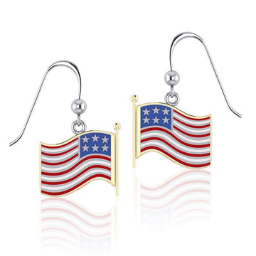 Silver and Gold American Flag with Enamel Earrings TEV1154 - Jewelry